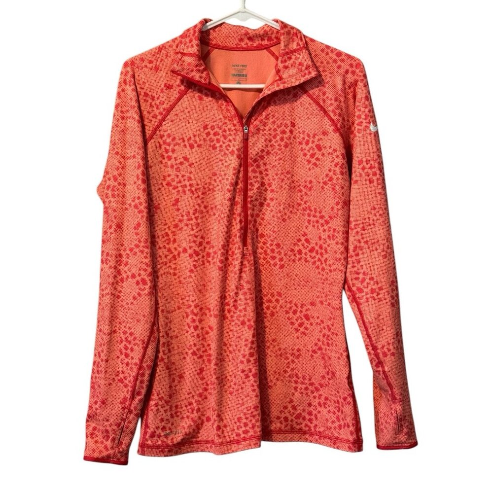 Nike Pro Women’s Large Running Shirt Peach ISH PinkDri-Fit Patterned Quarter Zip